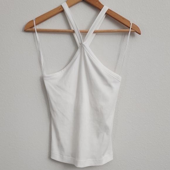 Old Navy White V- Neck Cross-Back Ribbed Tank Top - Picture 1 of 6